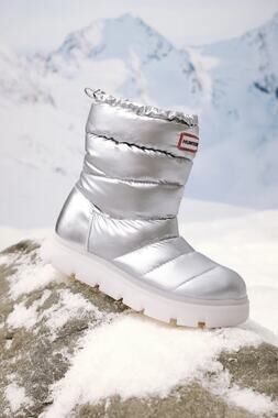 NWT Hunter Maribel Silver Waterproof Insulated Puffer Mid-Calf Boots Size 6